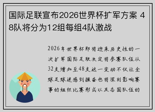 国际足联宣布2026世界杯扩军方案 48队将分为12组每组4队激战 国际足联宣布2026世界杯扩军方案 48队将分为12组每组4队激战